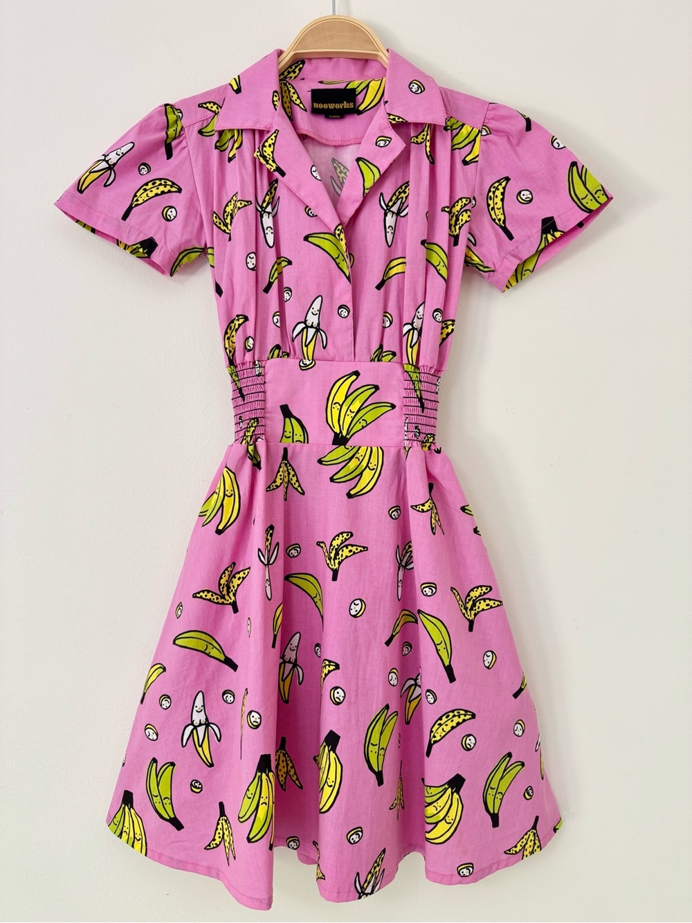 RARE Nooworks Pink Leah Dress "Boobie Bananas" Print XS Like New